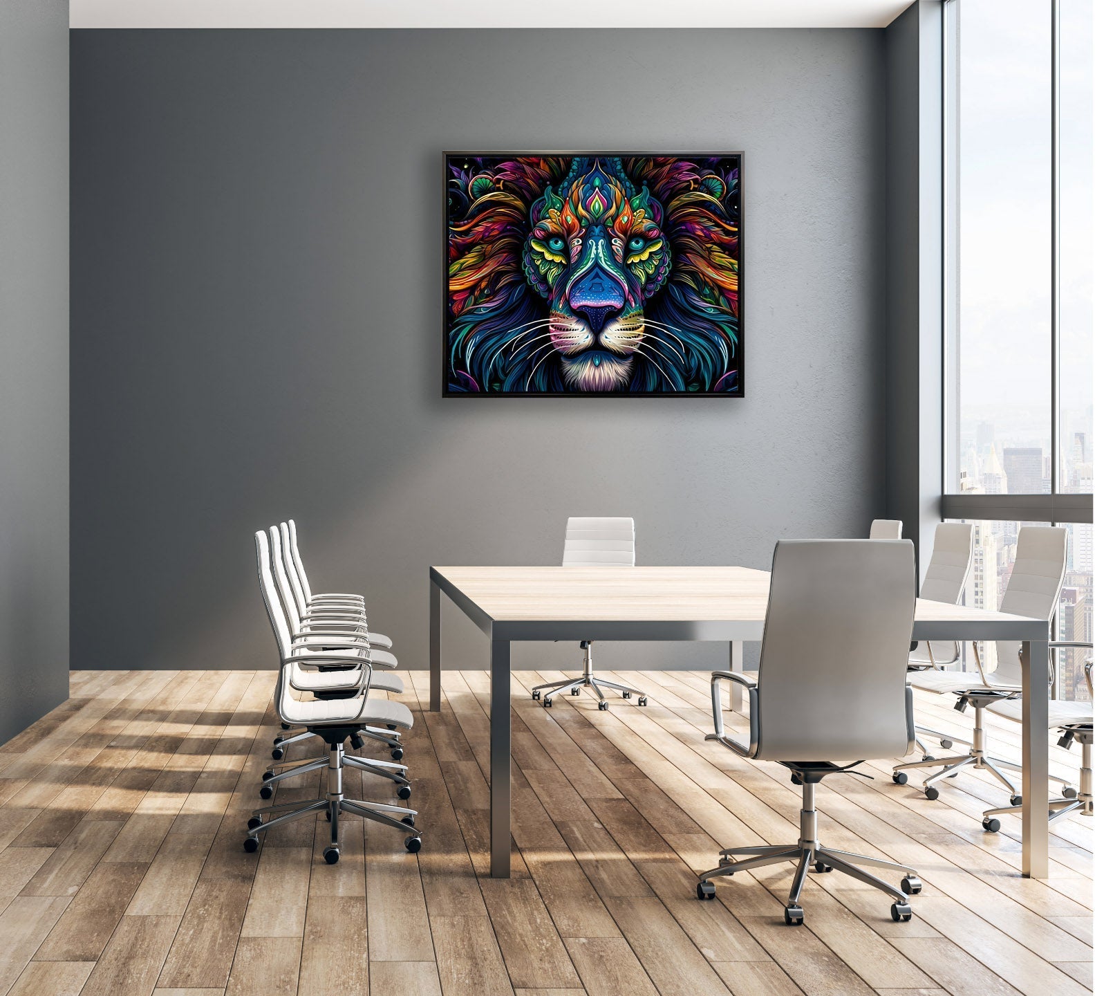 Colorful Lion Canvas Wall Art 48x36 Inch-Wall Art-DECOROLALA