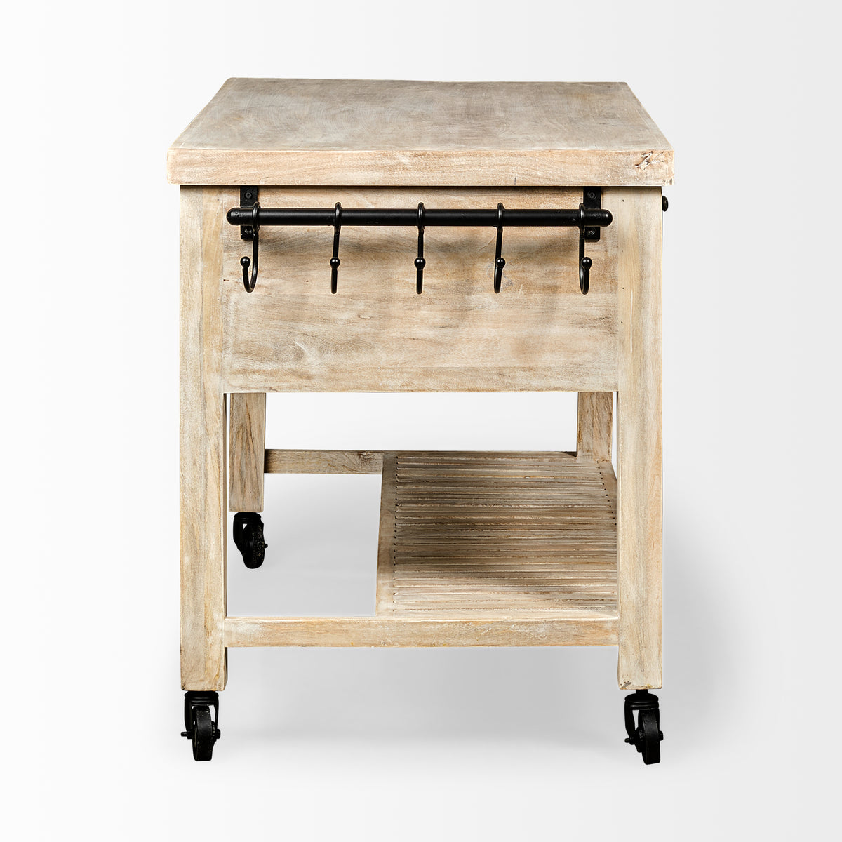 Columbia 62L x 28W x 36H I Light Brown Body w/ Black Iron Knobs Rolling Kitchen Island-Kitchen Islands-DECOROLALA