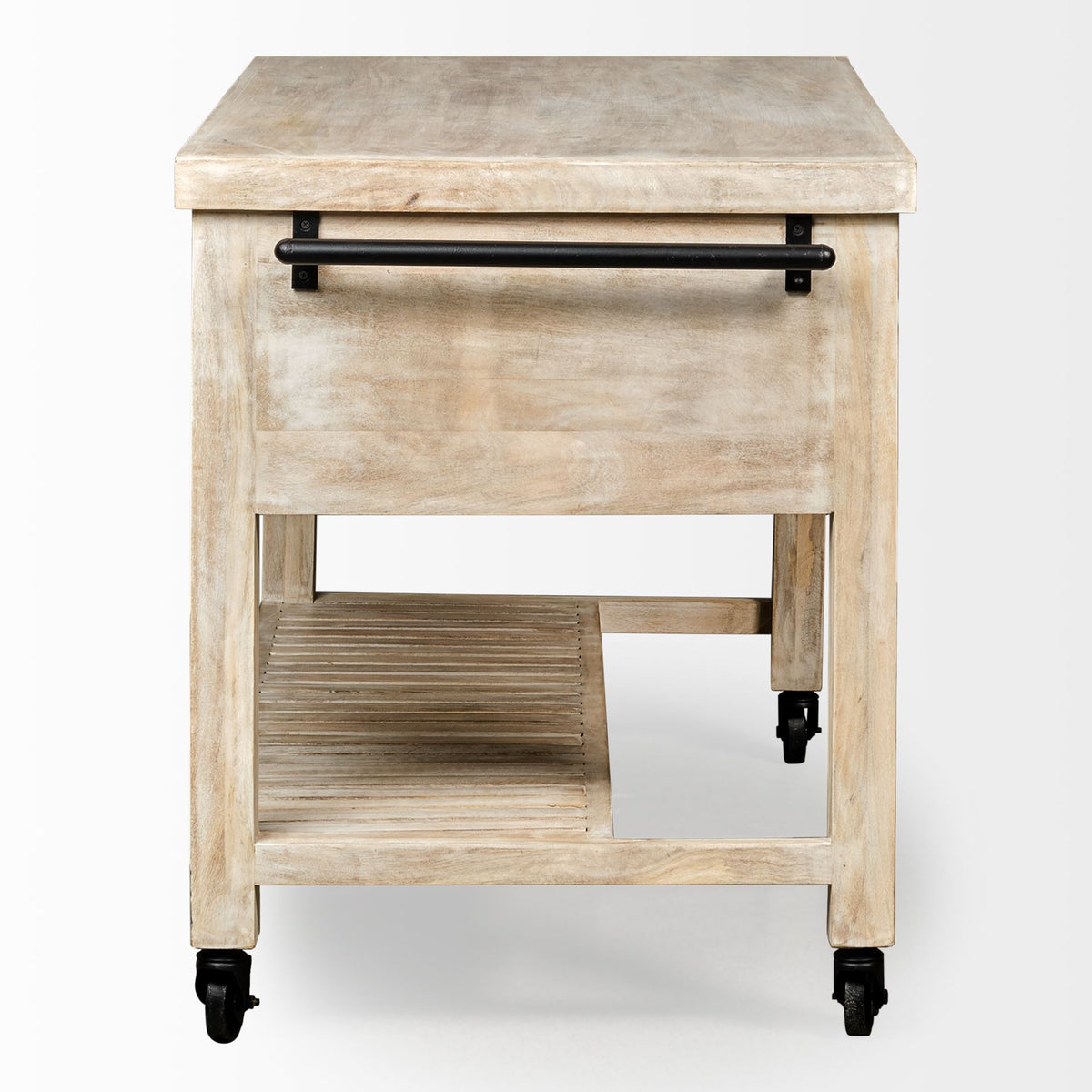Columbia 62L x 28W x 36H I Light Brown Body w/ Black Iron Knobs Rolling Kitchen Island-Kitchen Islands-DECOROLALA