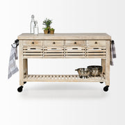 Columbia 62L x 28W x 36H I Light Brown Body w/ Black Iron Knobs Rolling Kitchen Island-Kitchen Islands-DECOROLALA