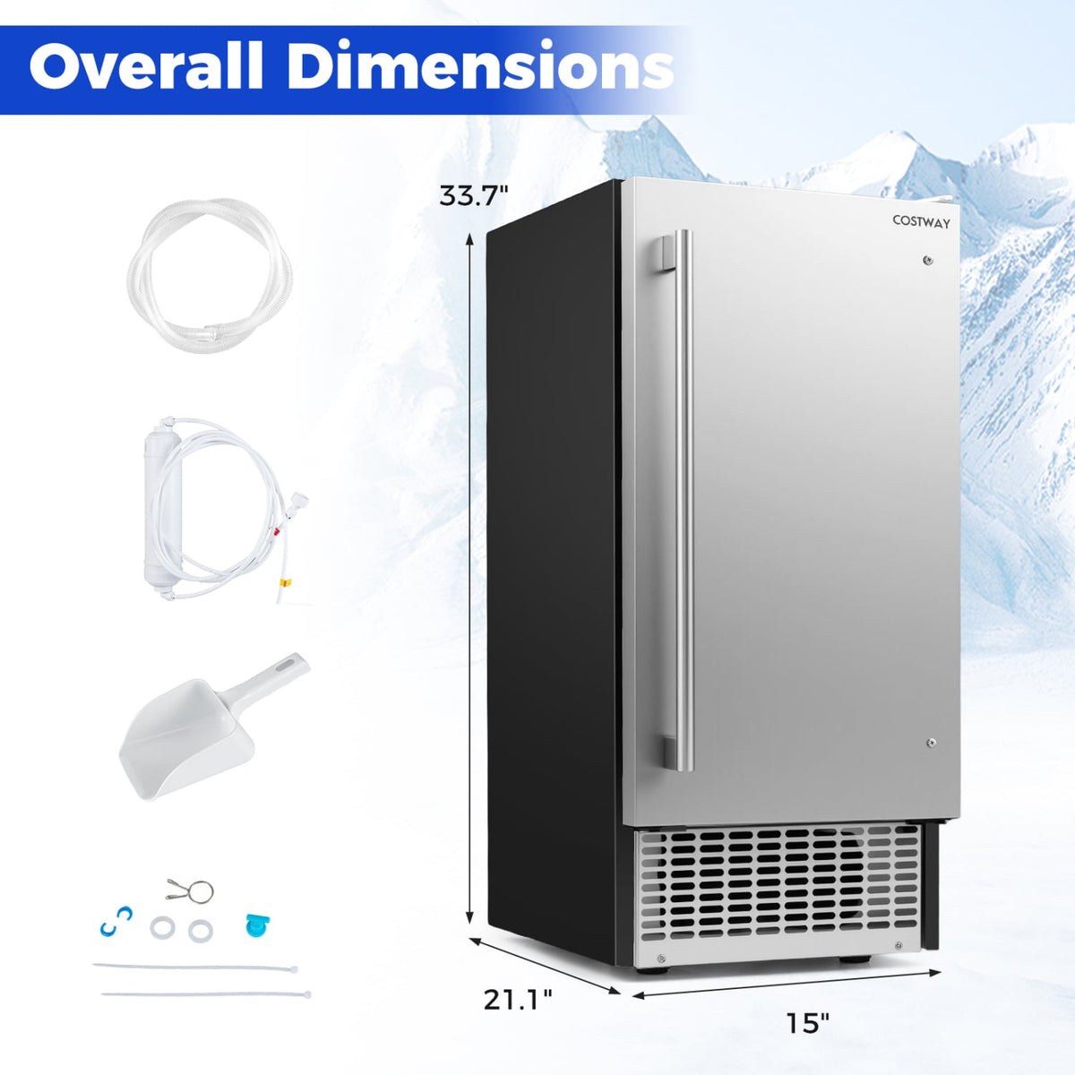 Commercial Ice Maker 110 lbs/24H Undercounter Ice Machine with 25 lbs Storage Capacity-Ice Makers-DECOROLALA
