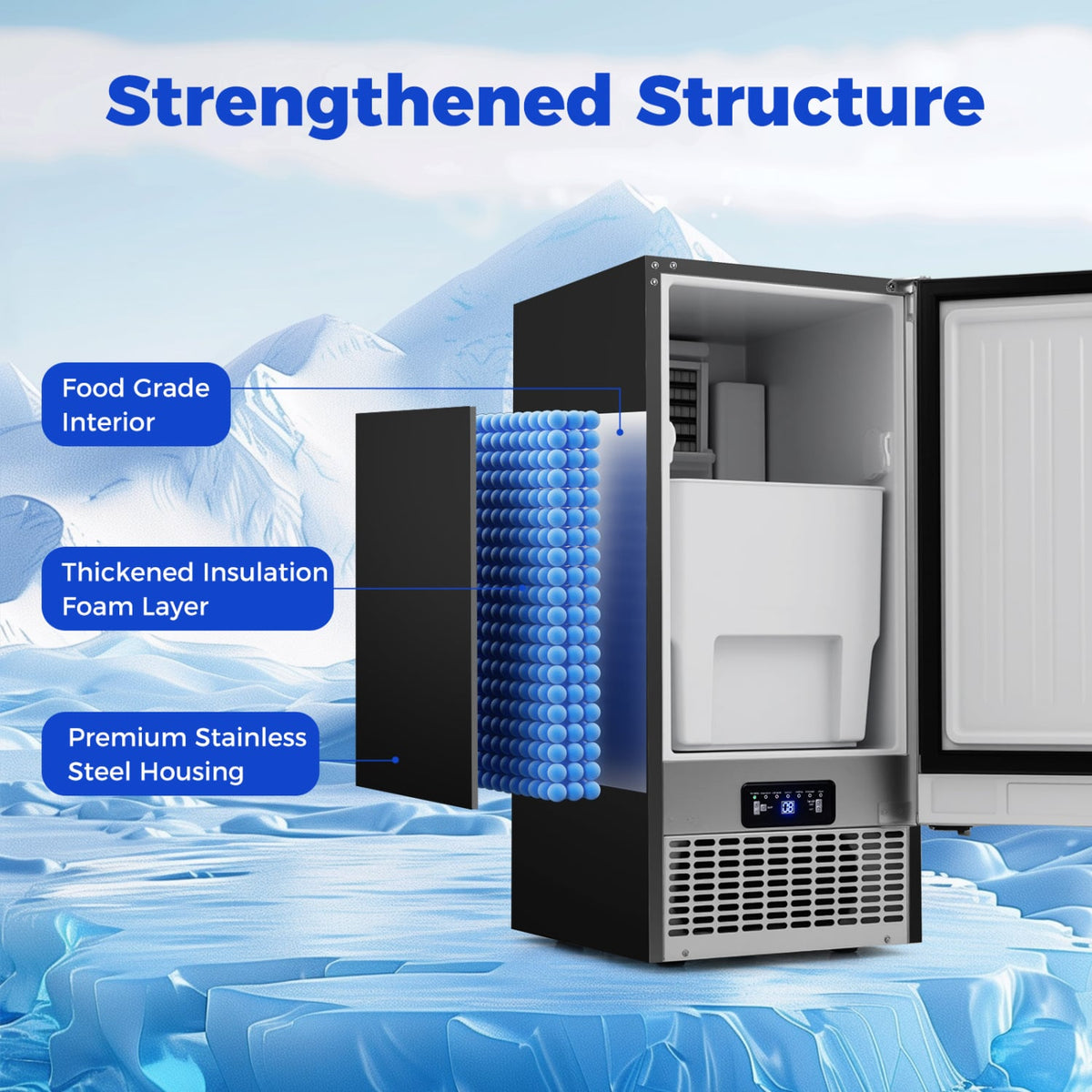 Commercial Ice Maker 110 lbs/24H Undercounter Ice Machine with 25 lbs Storage Capacity-Ice Makers-DECOROLALA