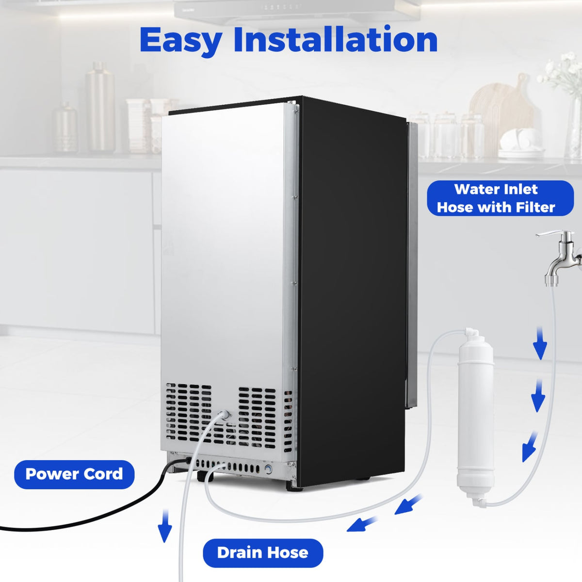 Commercial Ice Maker 110 lbs/24H Undercounter Ice Machine with 25 lbs Storage Capacity-Ice Makers-DECOROLALA