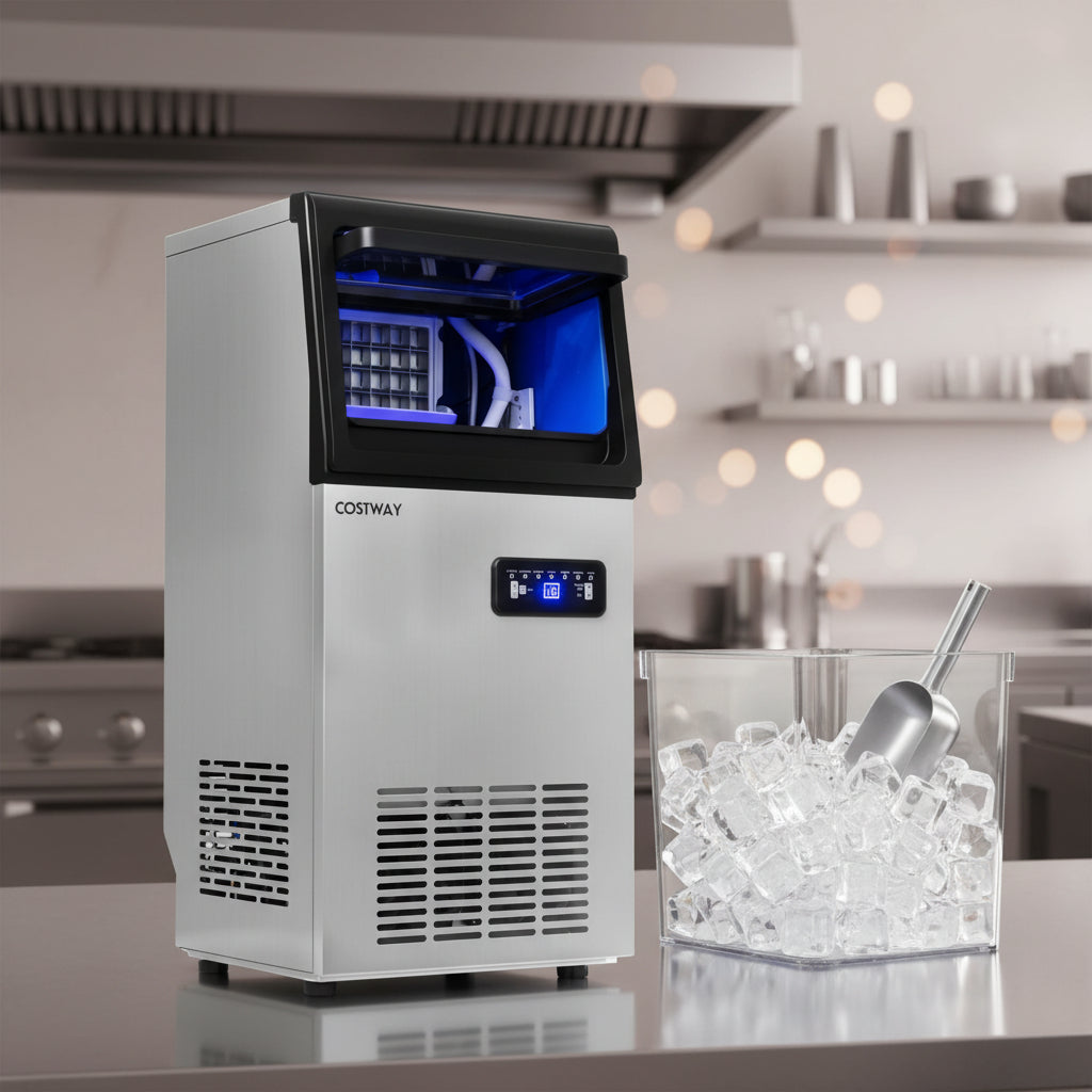 Commercial Ice Maker - 110 lbs/Day Stainless Steel Freestanding-Ice Makers-DECOROLALA
