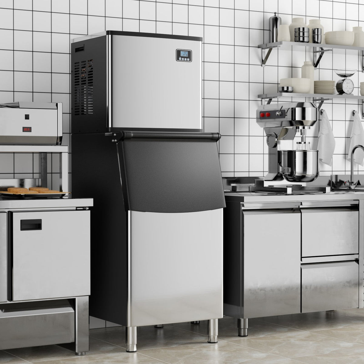 Commercial Ice Maker Machine 418 LBS/24H with 200 LBS Storage Bin-Silver-Ice Makers-DECOROLALA