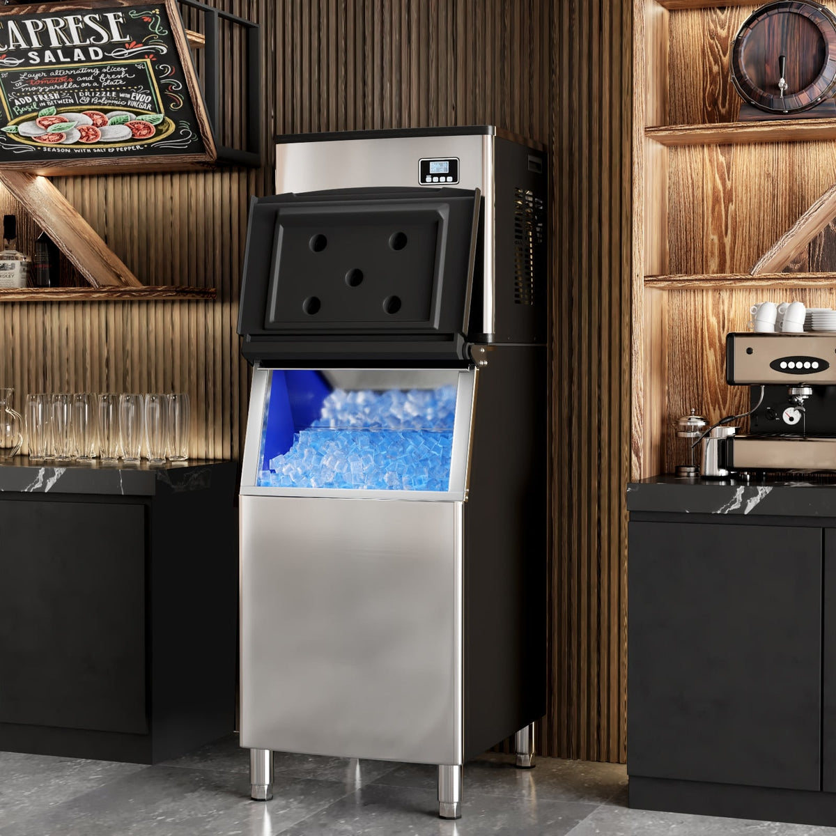 Commercial Ice Maker Machine 418 LBS/24H with 200 LBS Storage Bin-Silver-Ice Makers-DECOROLALA