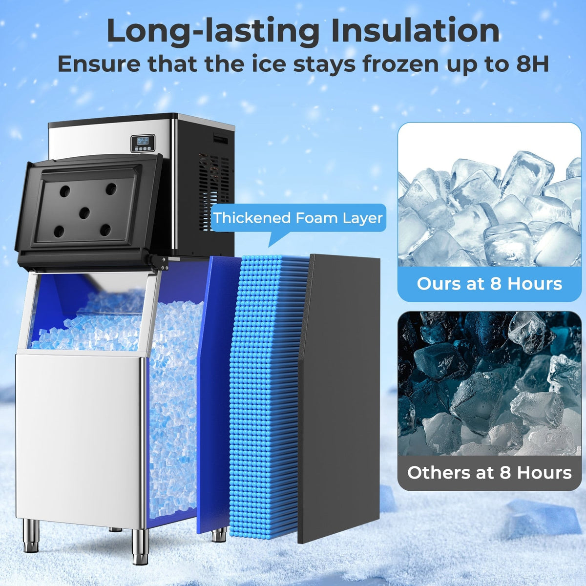Commercial Ice Maker Machine 418 LBS/24H with 200 LBS Storage Bin-Silver-Ice Makers-DECOROLALA