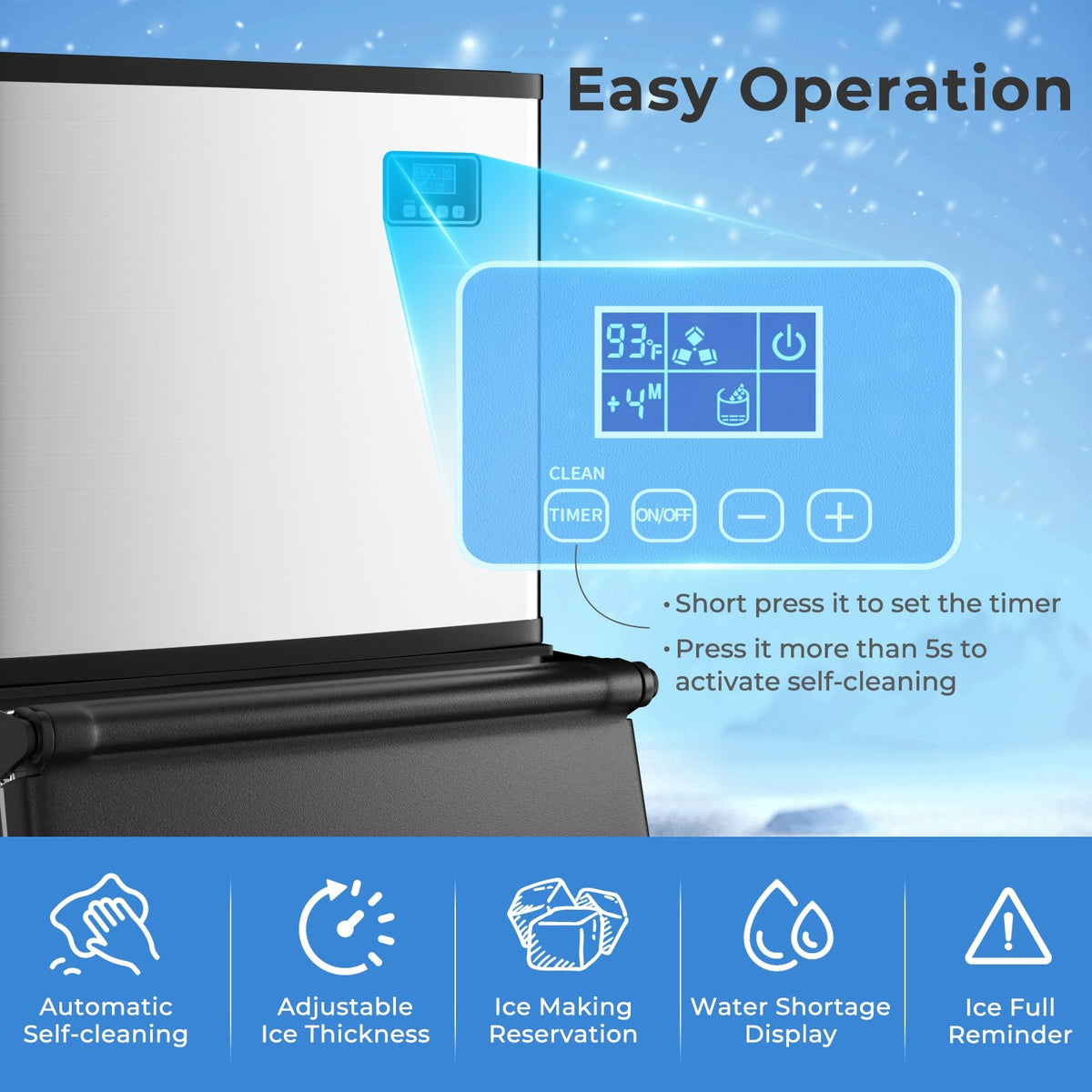 Commercial Ice Maker Machine 418 LBS/24H with 200 LBS Storage Bin-Silver-Ice Makers-DECOROLALA