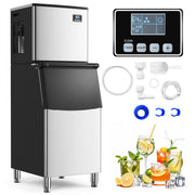 Commercial Ice Maker Machine 418 LBS/24H with 200 LBS Storage Bin-Silver-Ice Makers-DECOROLALA