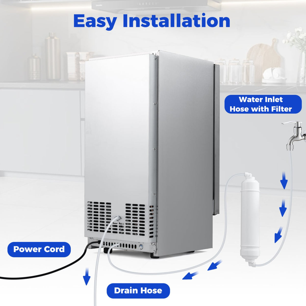 Commercial Ice Maker with 25 lbs Storage Capacity for Home Bar Cafe-Ice Makers-DECOROLALA