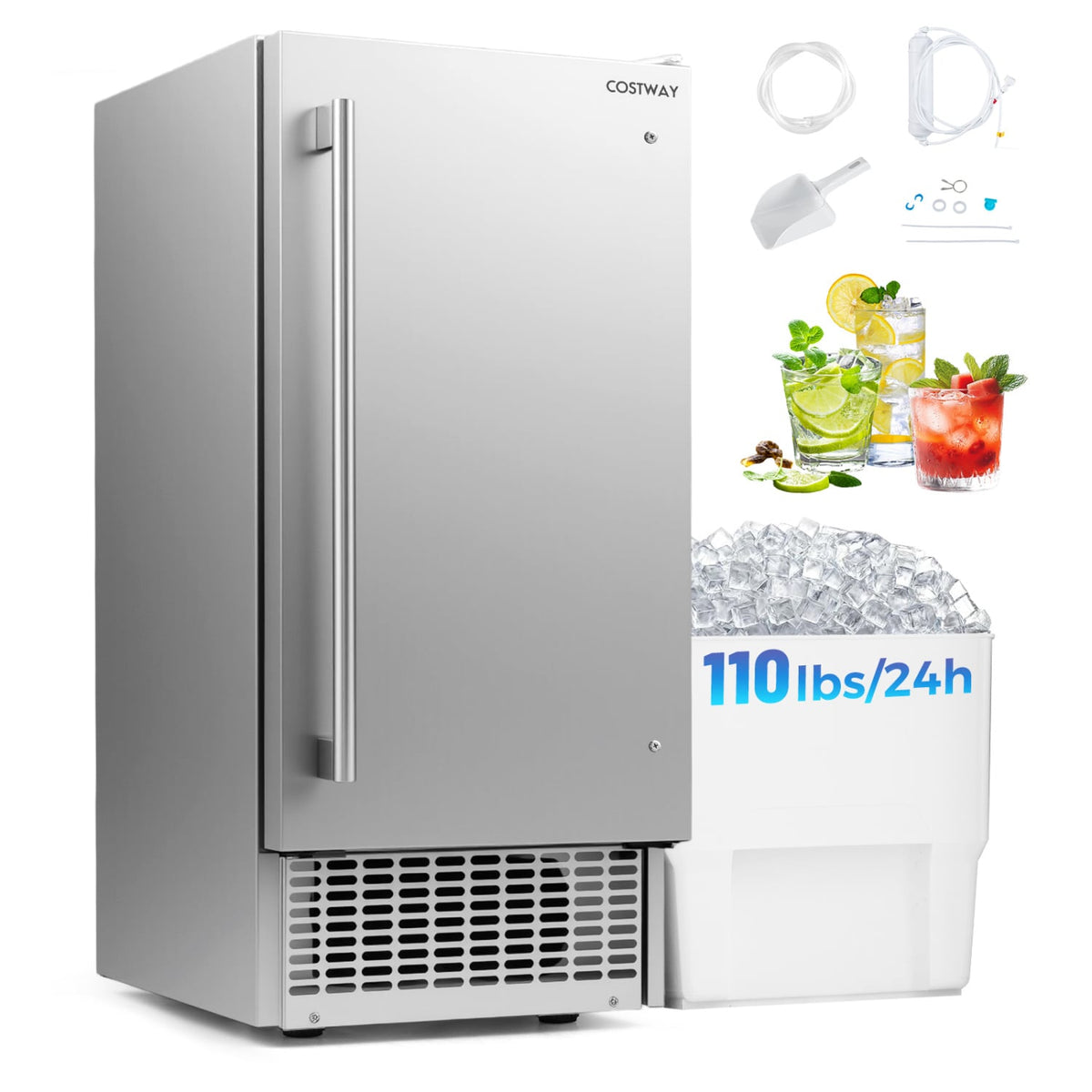Commercial Ice Maker with 25 lbs Storage Capacity for Home Bar Cafe-Ice Makers-DECOROLALA
