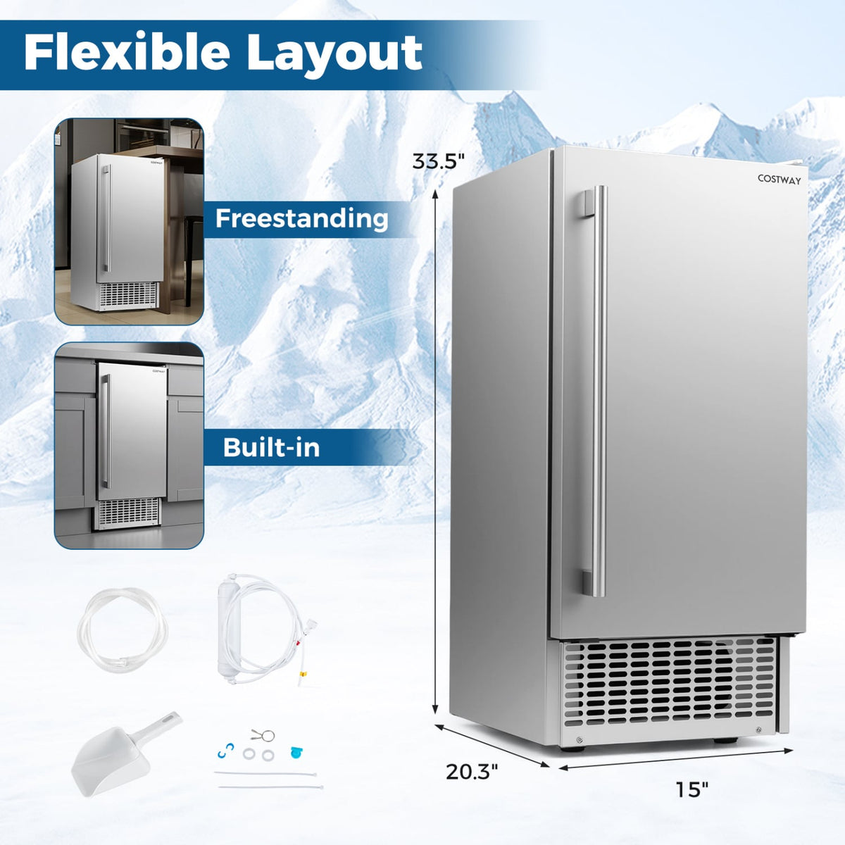 Commercial Under Counter Ice Maker 90 lbs/Day 15 Inch W Built-in-Ice Makers-DECOROLALA