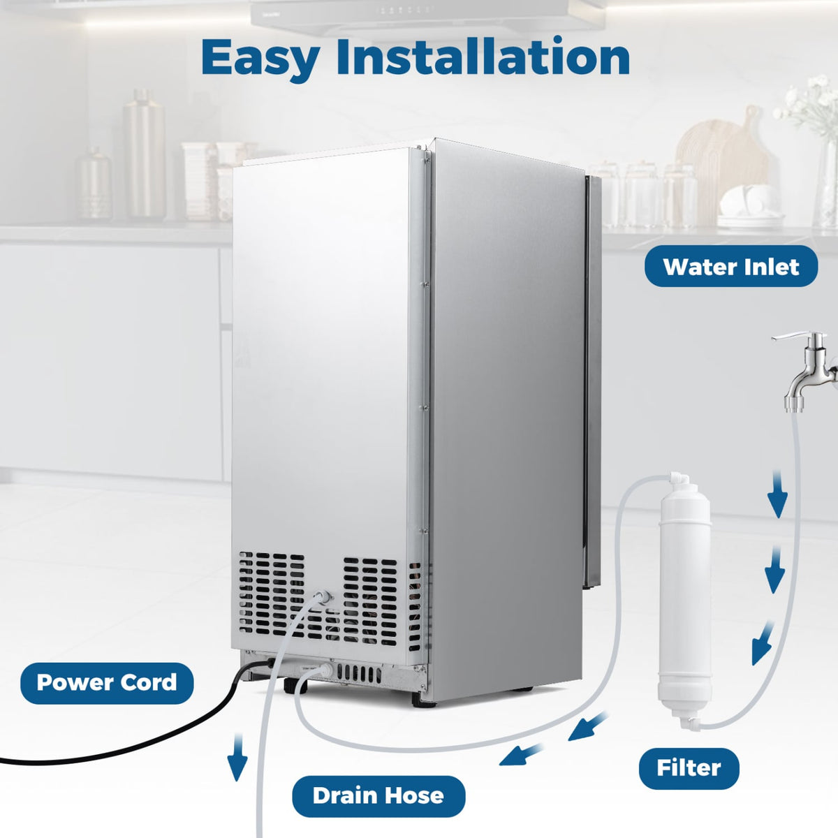 Commercial Under Counter Ice Maker 90 lbs/Day 15 Inch W Built-in-Ice Makers-DECOROLALA