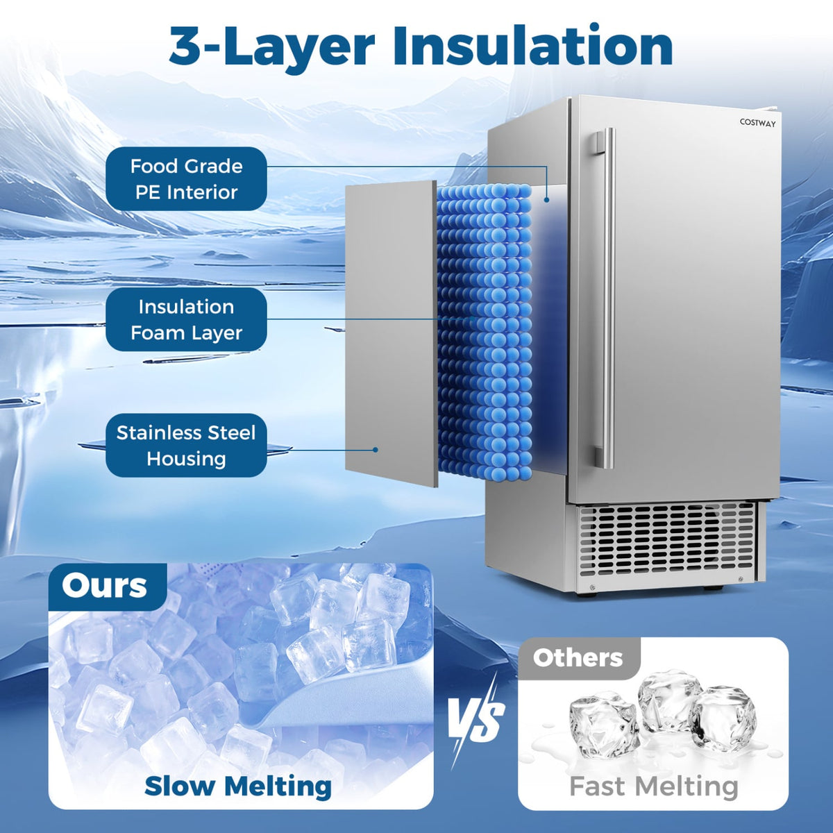 Commercial Under Counter Ice Maker 90 lbs/Day 15 Inch W Built-in-Ice Makers-DECOROLALA