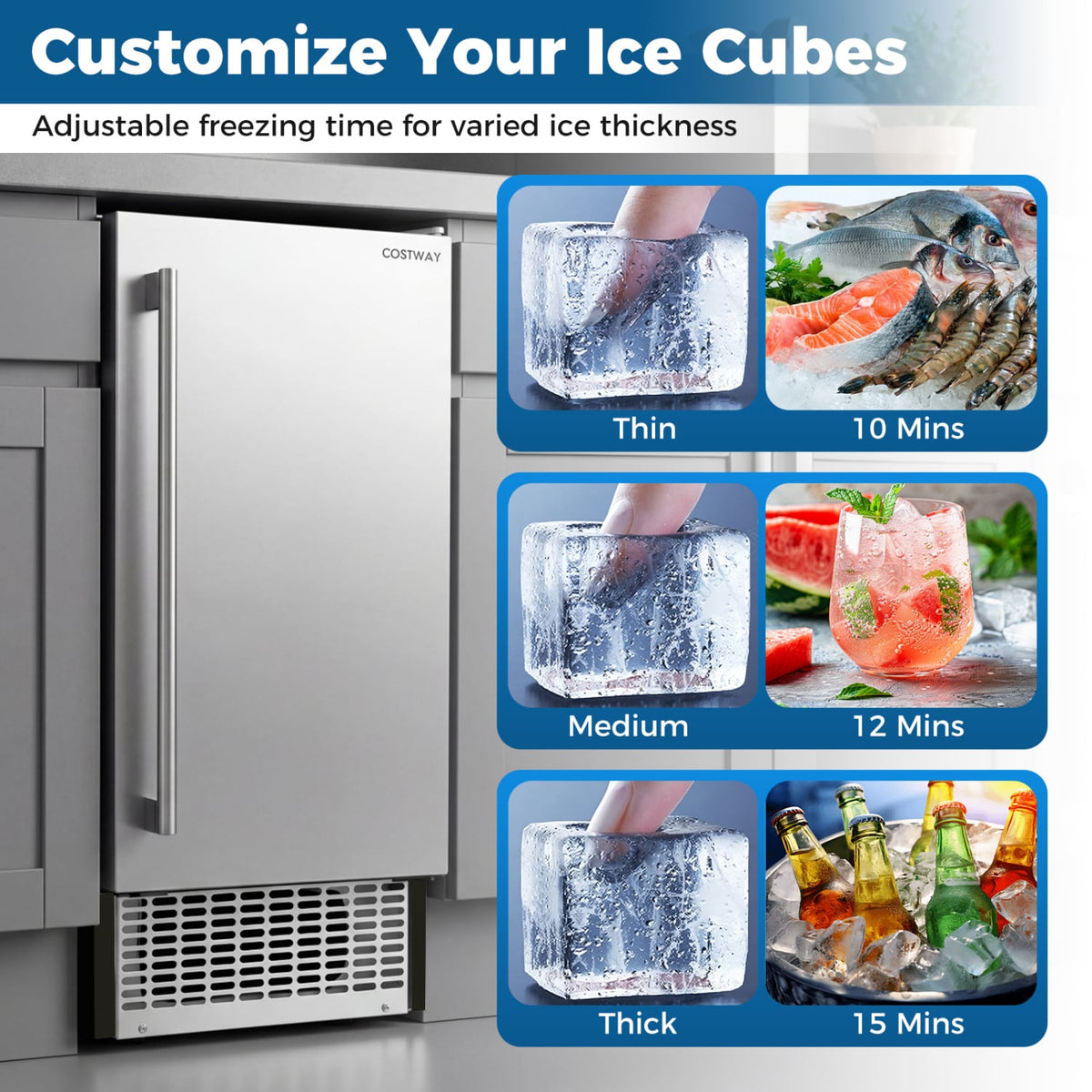Commercial Under Counter Ice Maker 90 lbs/Day Built-in Freestanding Ice Making Machine-Ice Makers-DECOROLALA