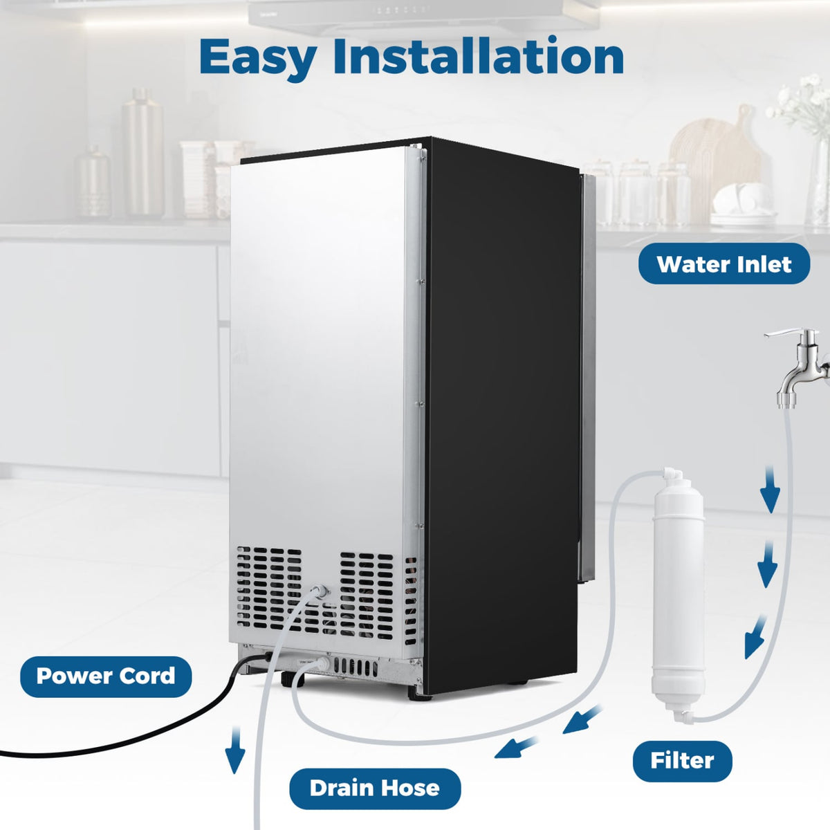 Commercial Under Counter Ice Maker 90 lbs/Day Built-in Freestanding Ice Making Machine-Ice Makers-DECOROLALA