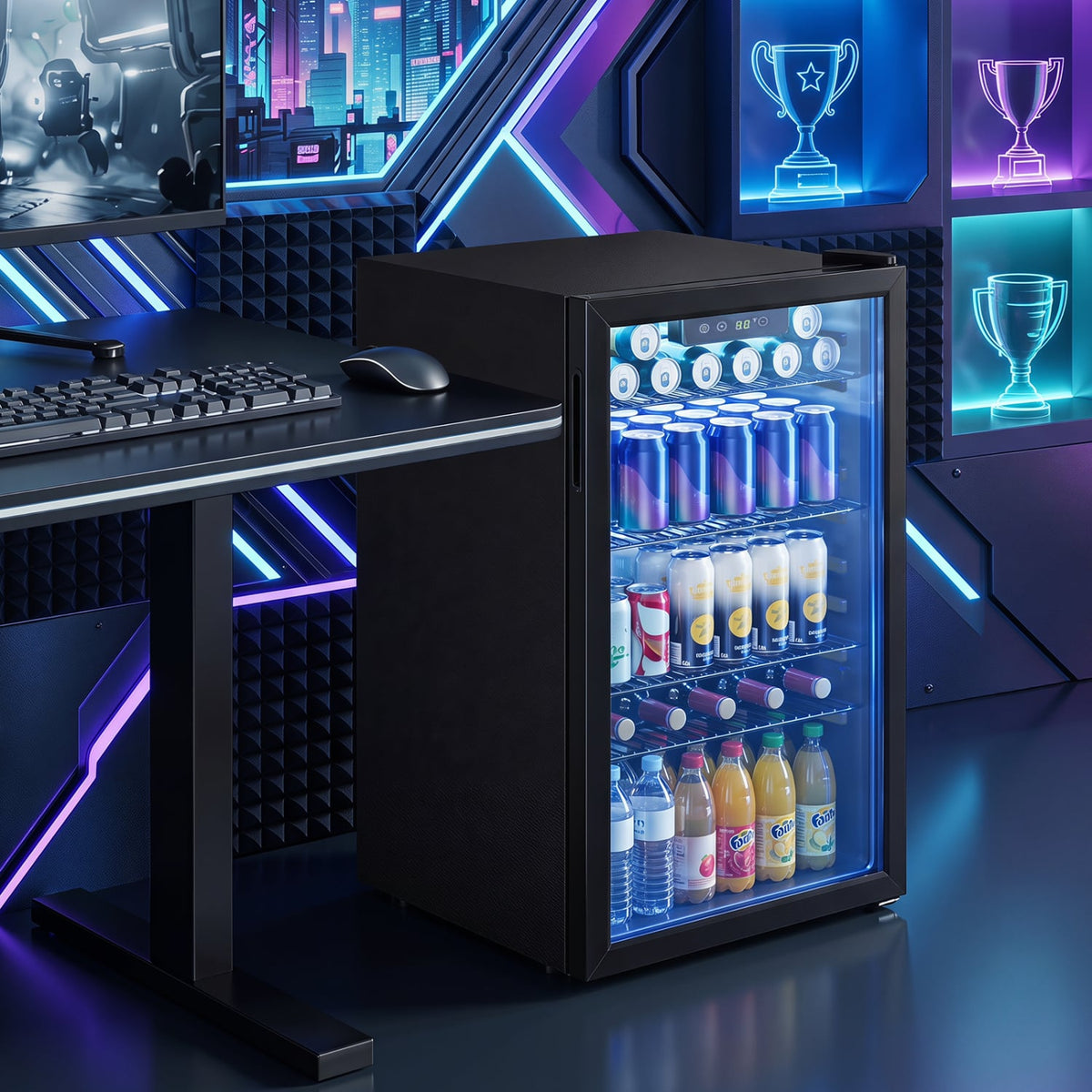 Compact Beverage Refrigerator with Glass Door and 4 Adjustable Shelves-Wine & Beverage Coolers-DECOROLALA