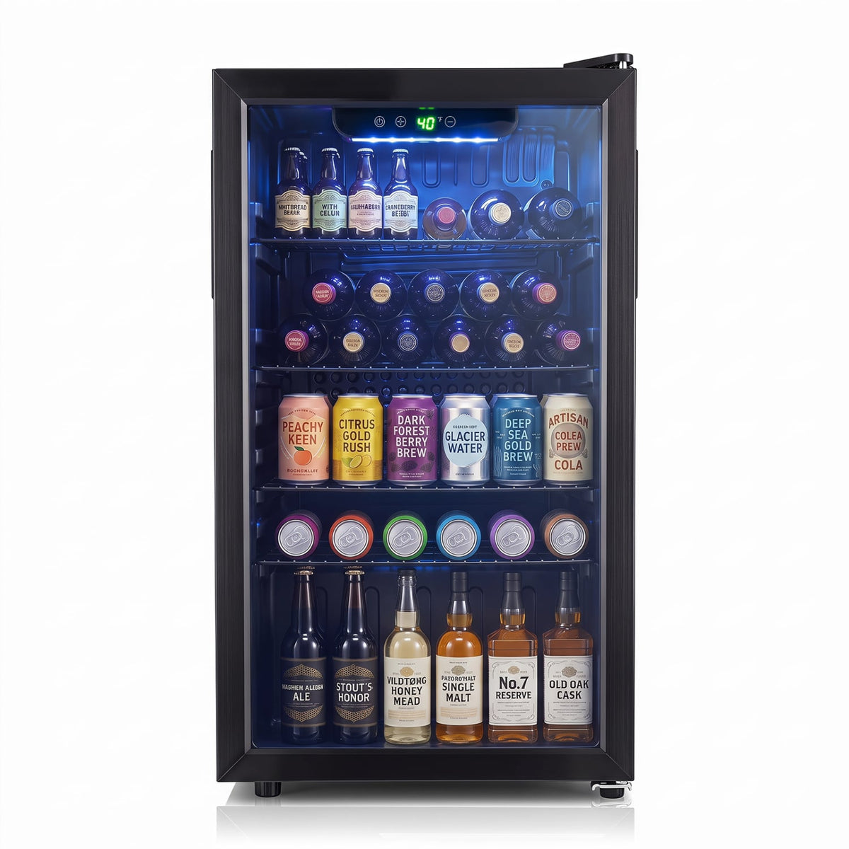 Compact Beverage Refrigerator with Glass Door and 4 Adjustable Shelves-Wine & Beverage Coolers-DECOROLALA