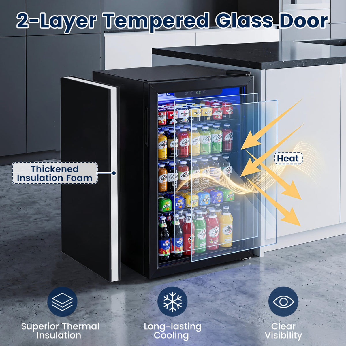 Compact Beverage Refrigerator with Glass Door and 4 Adjustable Shelves-Wine & Beverage Coolers-DECOROLALA