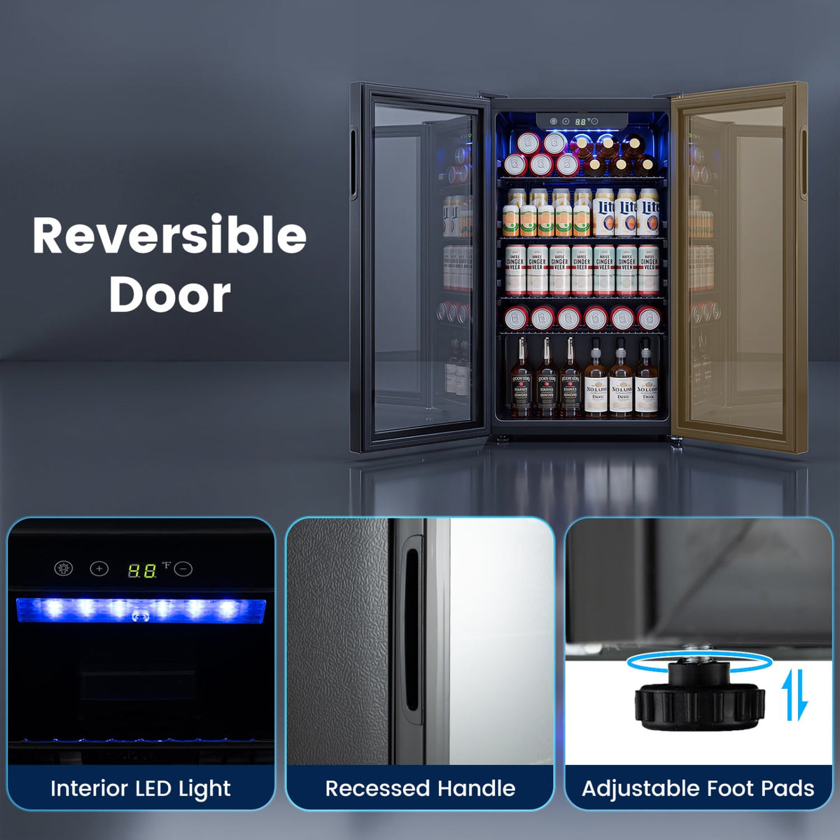 Compact Beverage Refrigerator with Glass Door and 4 Adjustable Shelves-Wine & Beverage Coolers-DECOROLALA