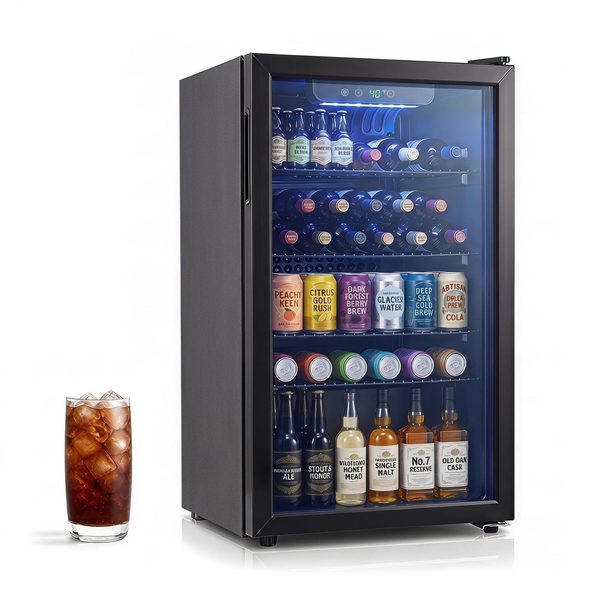 Compact Beverage Refrigerator with Glass Door and 4 Adjustable Shelves-Wine & Beverage Coolers-DECOROLALA