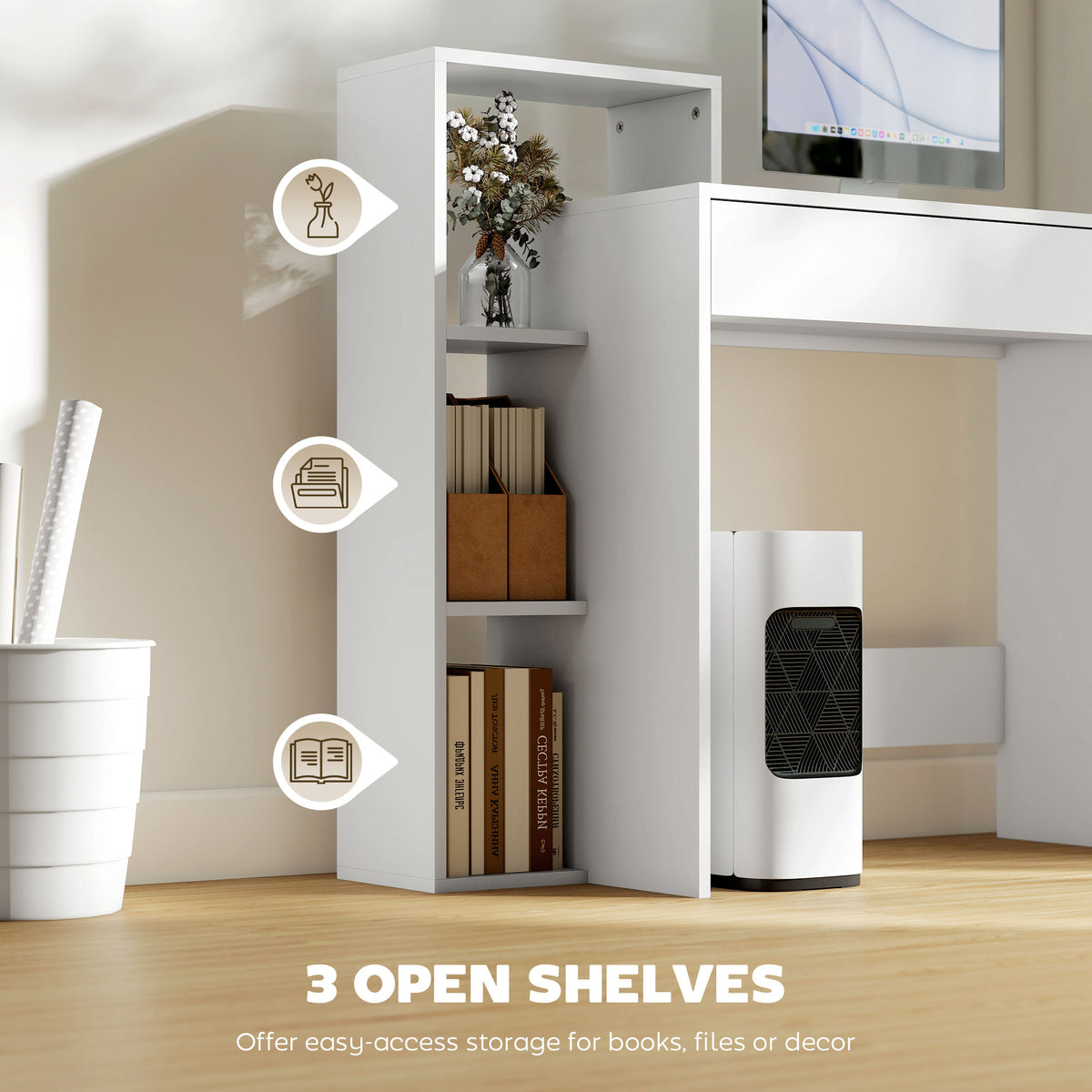 Compact Computer Desk with 3 Shelves and Drawer - White-Office Products > Office Furniture > Office Desks & Work Stations > Writing Desks-DECOROLALA