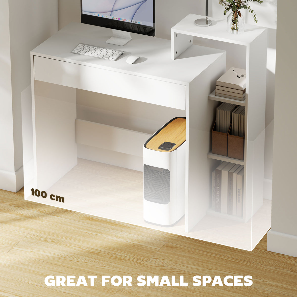 Compact Computer Desk with 3 Shelves and Drawer - White-Office Products > Office Furniture > Office Desks & Work Stations > Writing Desks-DECOROLALA