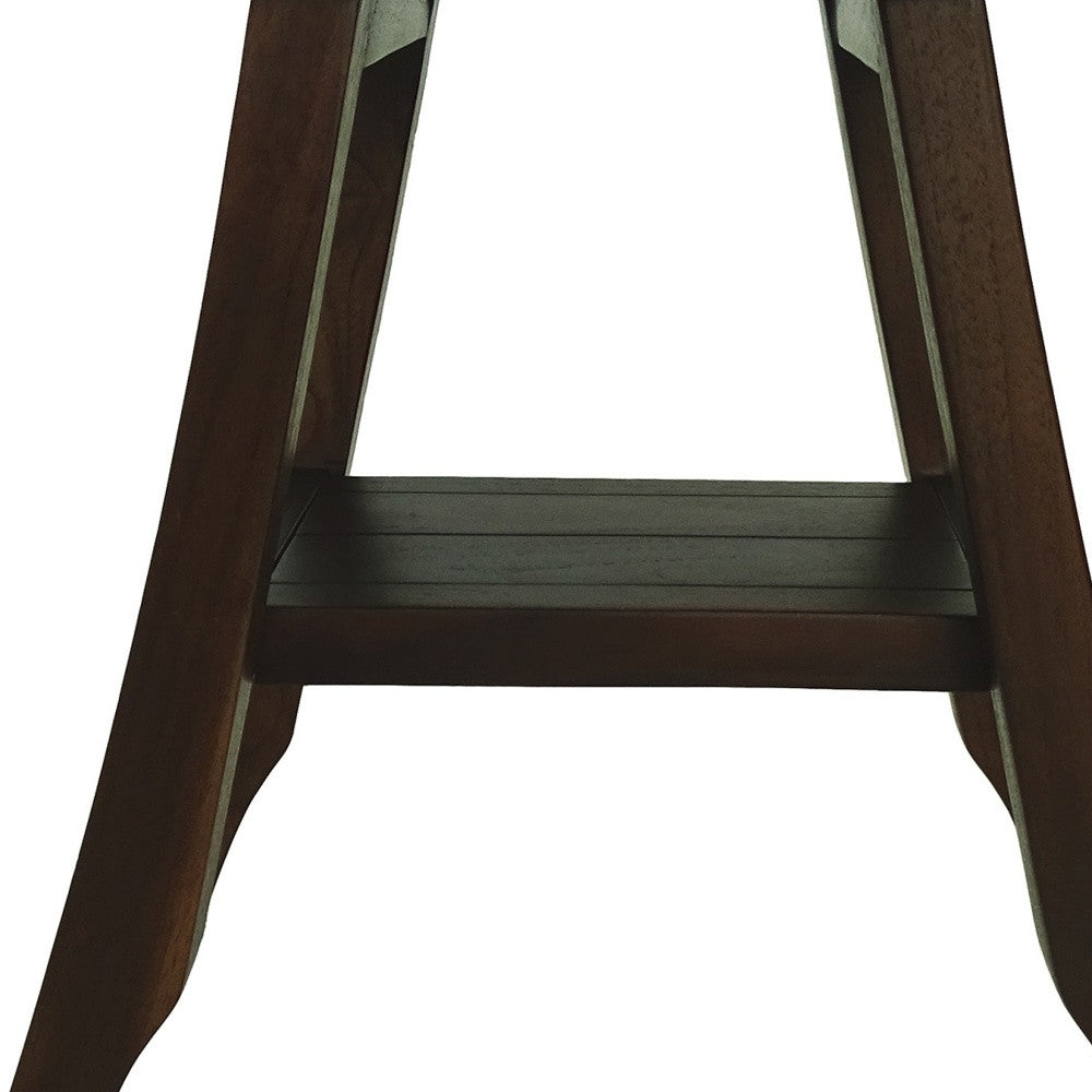 Compact Curvilinear Teak Shower Or Outdoor Bench With Shelf In Brown Finish-Shower Benches-DECOROLALA