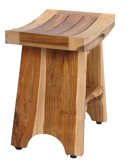 Compact Curvilinear Teak Shower Outdoor Bench With Shelf In Natural Finish-Shower Benches-DECOROLALA