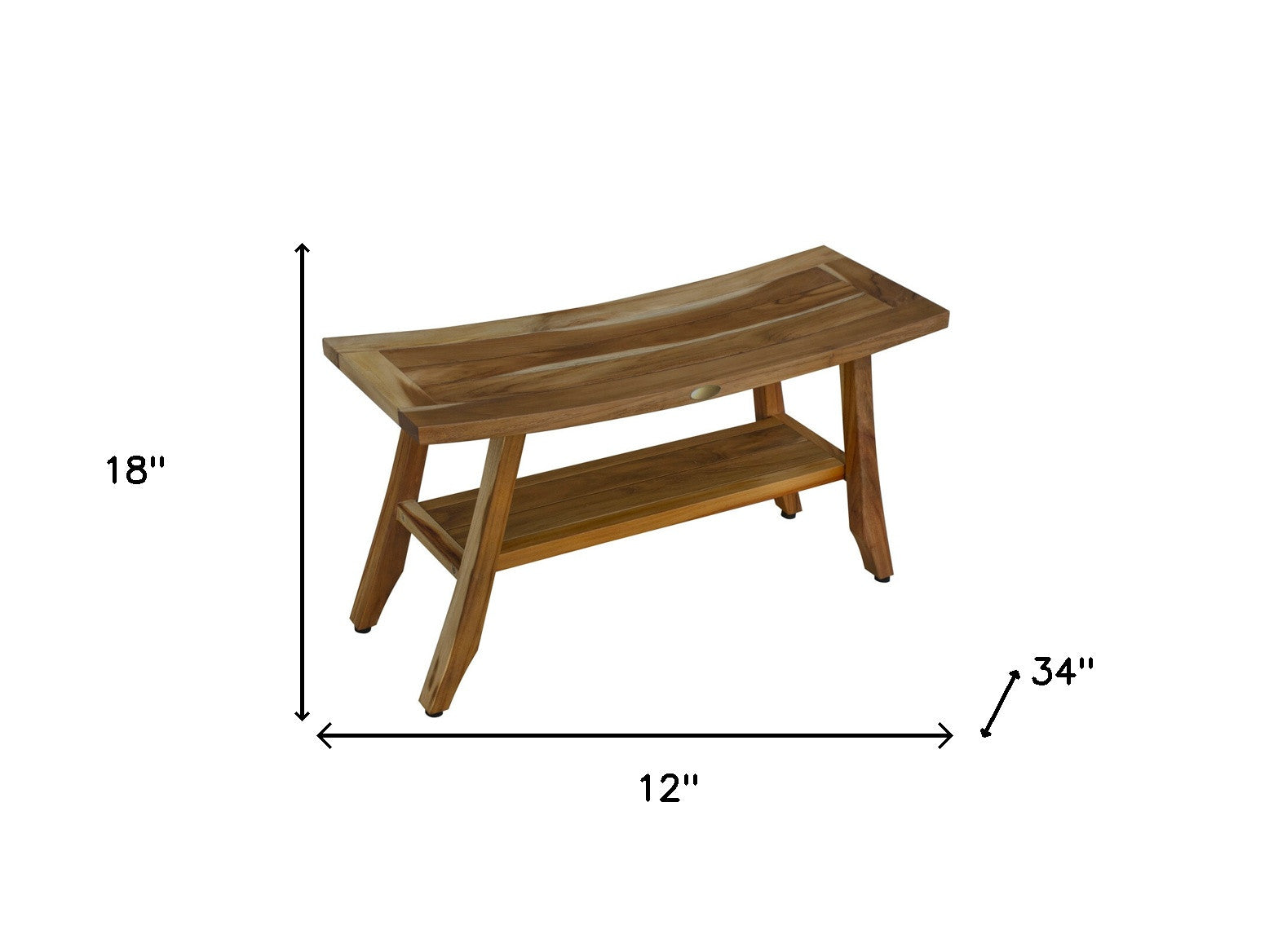 Compact Curvilinear Teak Shower Outdoor Bench With Shelf In Natural Finish-Shower Benches-DECOROLALA