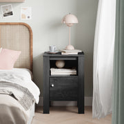 Compact Floor Farmhouse Nightstand with Open Shelf and Cabinet-Dark Gray-Nightstands-DECOROLALA