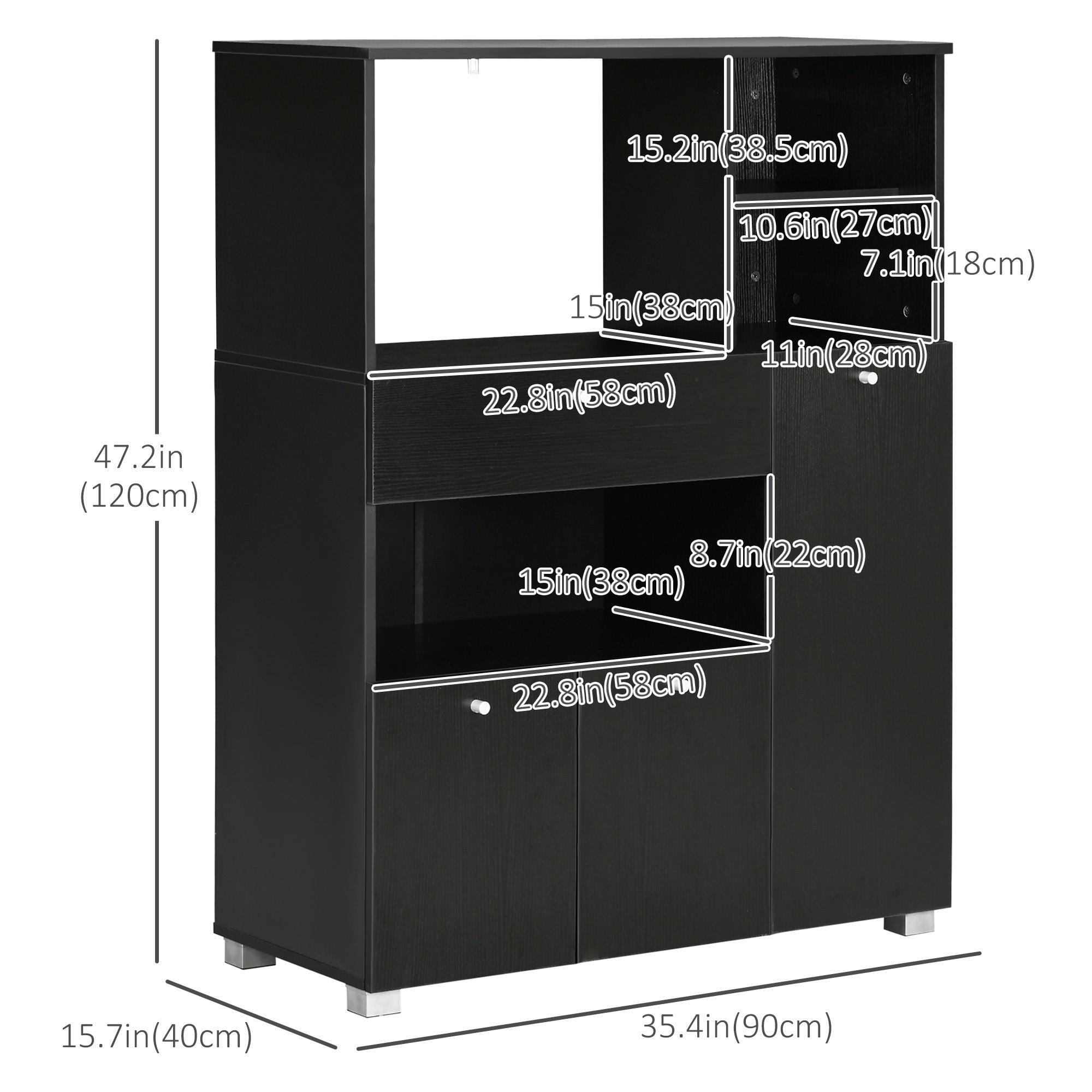 Compact Kitchen Buffet Storage Cabinet, Microwave Stand, Black-DECOROLALA