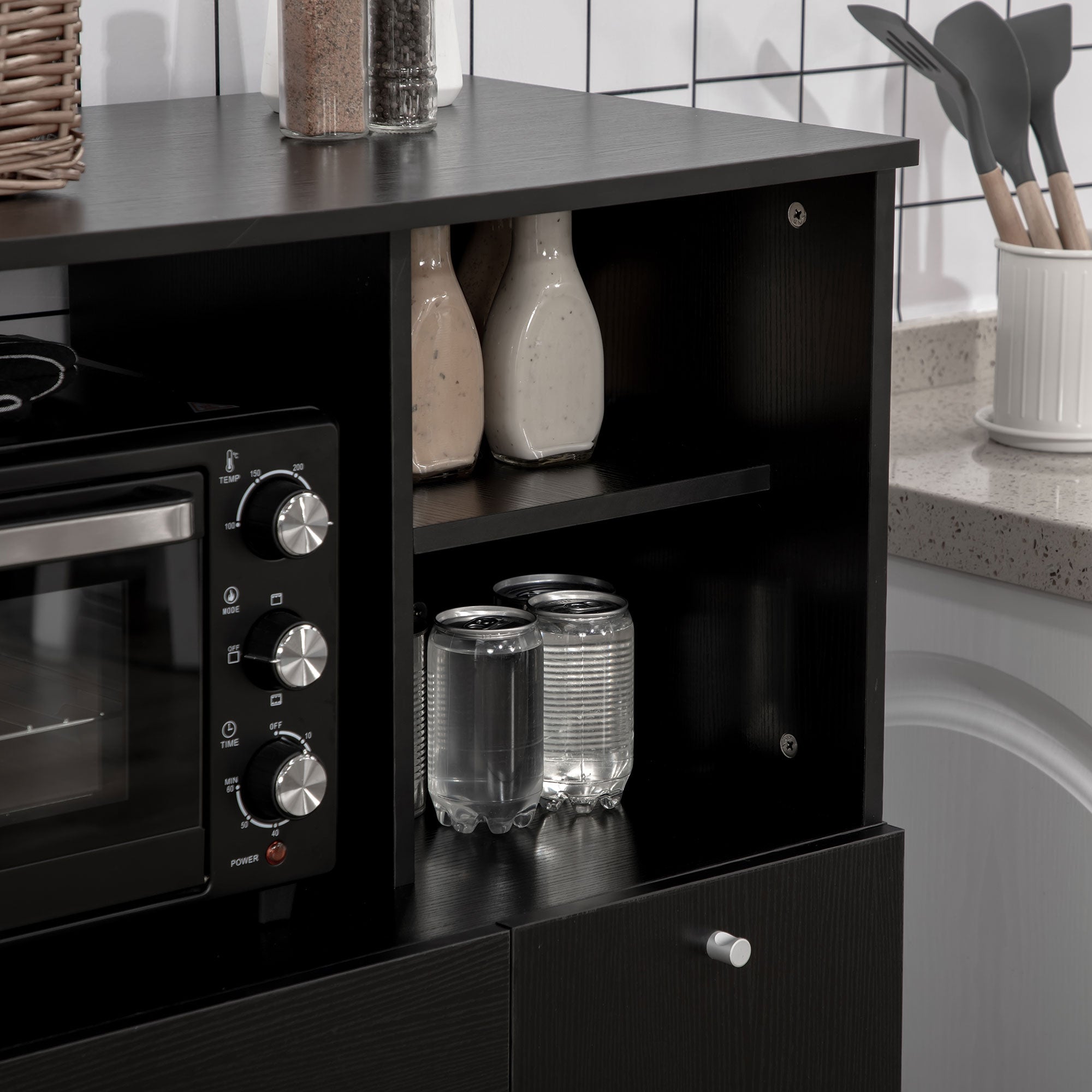 Compact Kitchen Buffet Storage Cabinet, Microwave Stand, Black-DECOROLALA