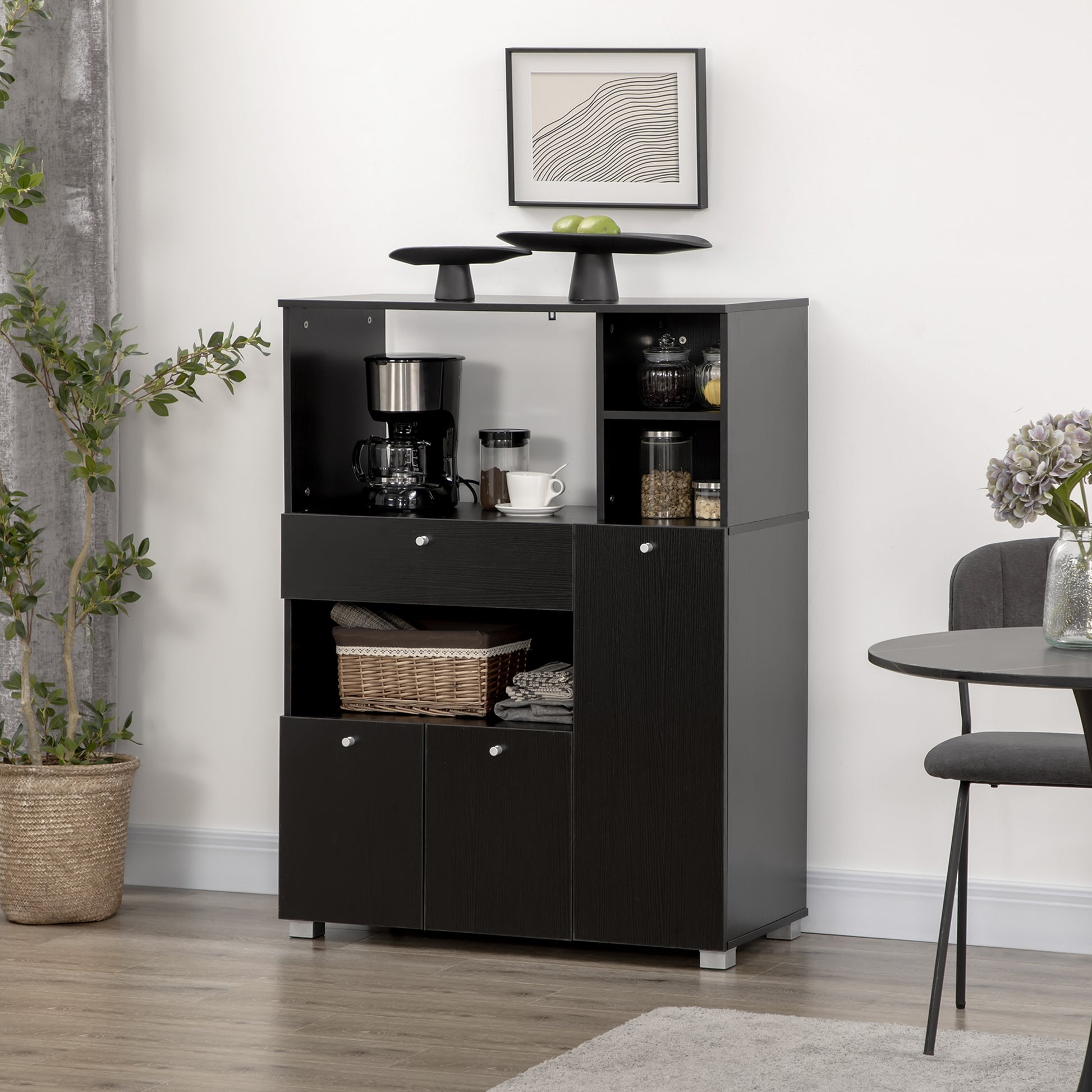 Compact Kitchen Buffet Storage Cabinet, Microwave Stand, Black-DECOROLALA