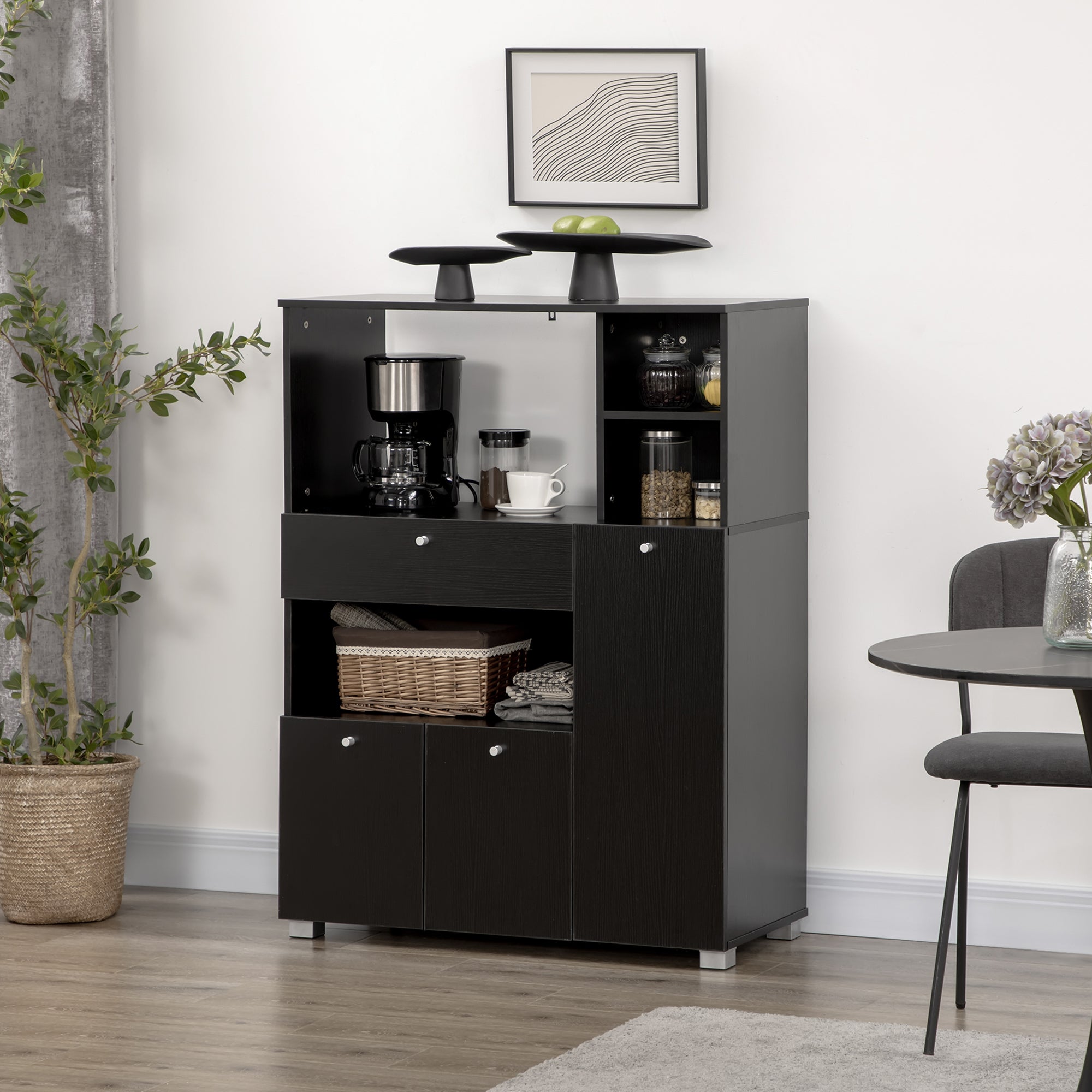 Compact Kitchen Buffet Storage Cabinet, Microwave Stand, Black-DECOROLALA