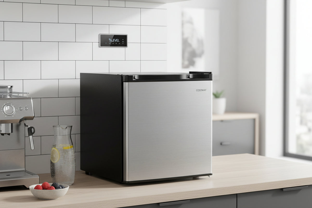 Compact Mini Fridge, 1.7 Cu. Ft. with 7-Level Thermostat - Silver-Refrigerators-DECOROLALA