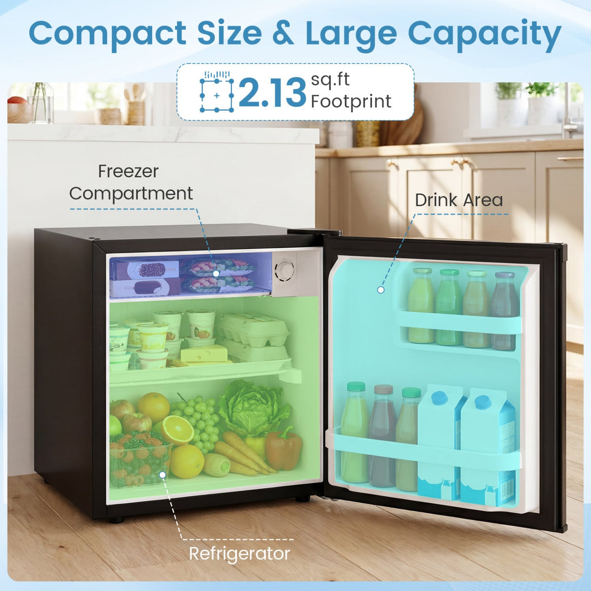 Compact Mini Fridge with 7-Level Adjustable Thermostat-Black-Refrigerators-DECOROLALA