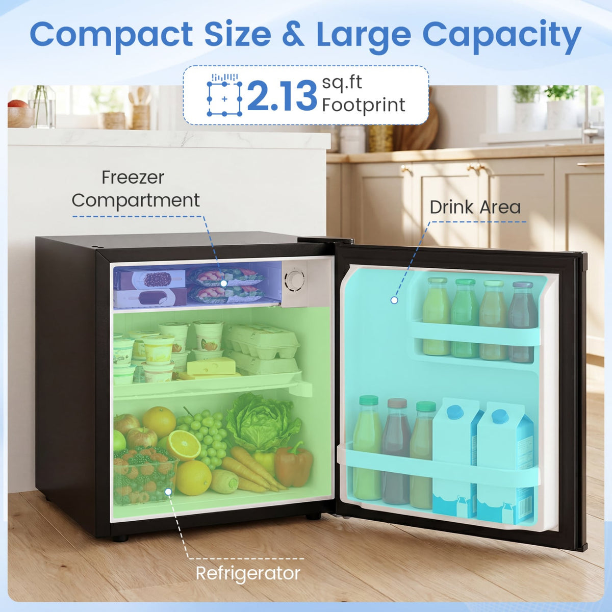 Compact Mini Fridge with 7-Level Adjustable Thermostat-Silver-Refrigerators-DECOROLALA
