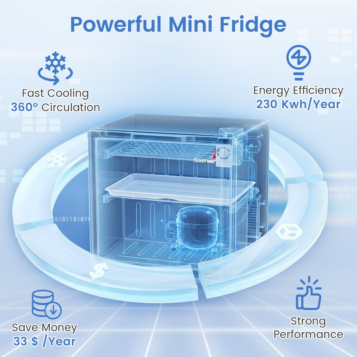 Compact Mini Fridge with 7-Level Adjustable Thermostat-Silver-Refrigerators-DECOROLALA
