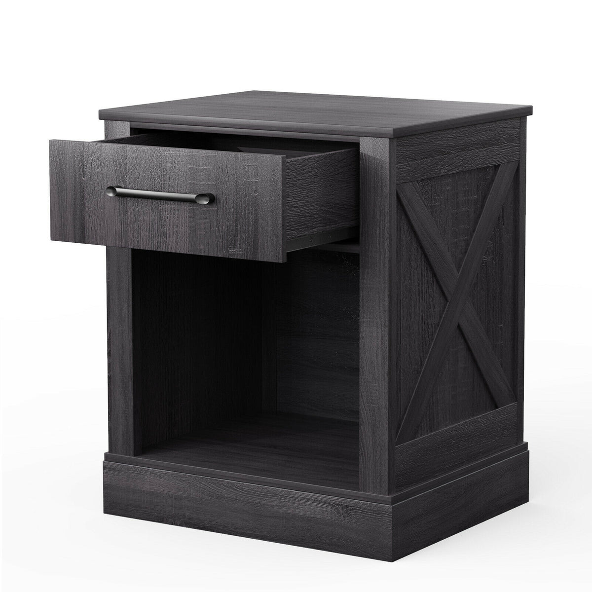 Compact Nightstand with Drawer and Shelf-Black-Nightstands-DECOROLALA