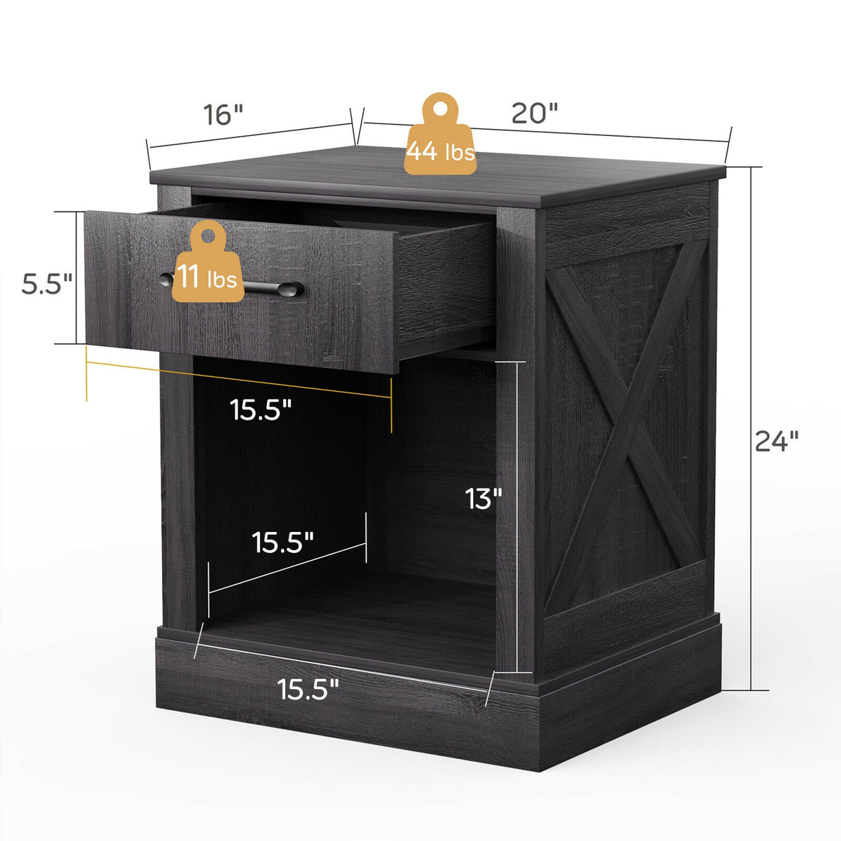 Compact Nightstand with Drawer and Shelf-Black-Nightstands-DECOROLALA