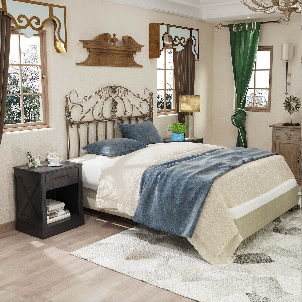Compact Nightstand with Drawer and Shelf-Black-Nightstands-DECOROLALA