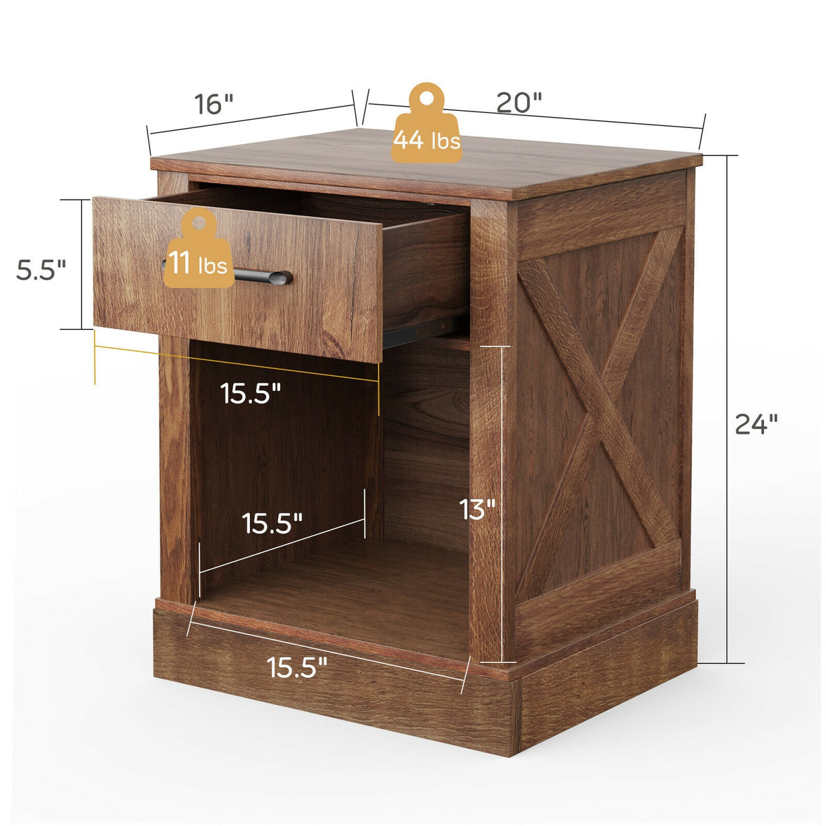 Compact Nightstand with Drawer and Shelf-Brown-Nightstands-DECOROLALA