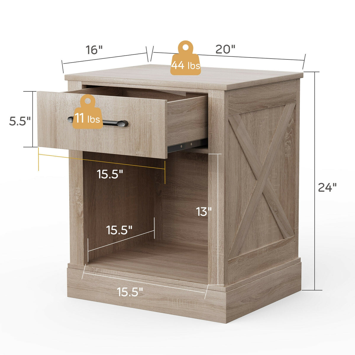 Compact Nightstand with Drawer and Shelf-Natural-Nightstands-DECOROLALA