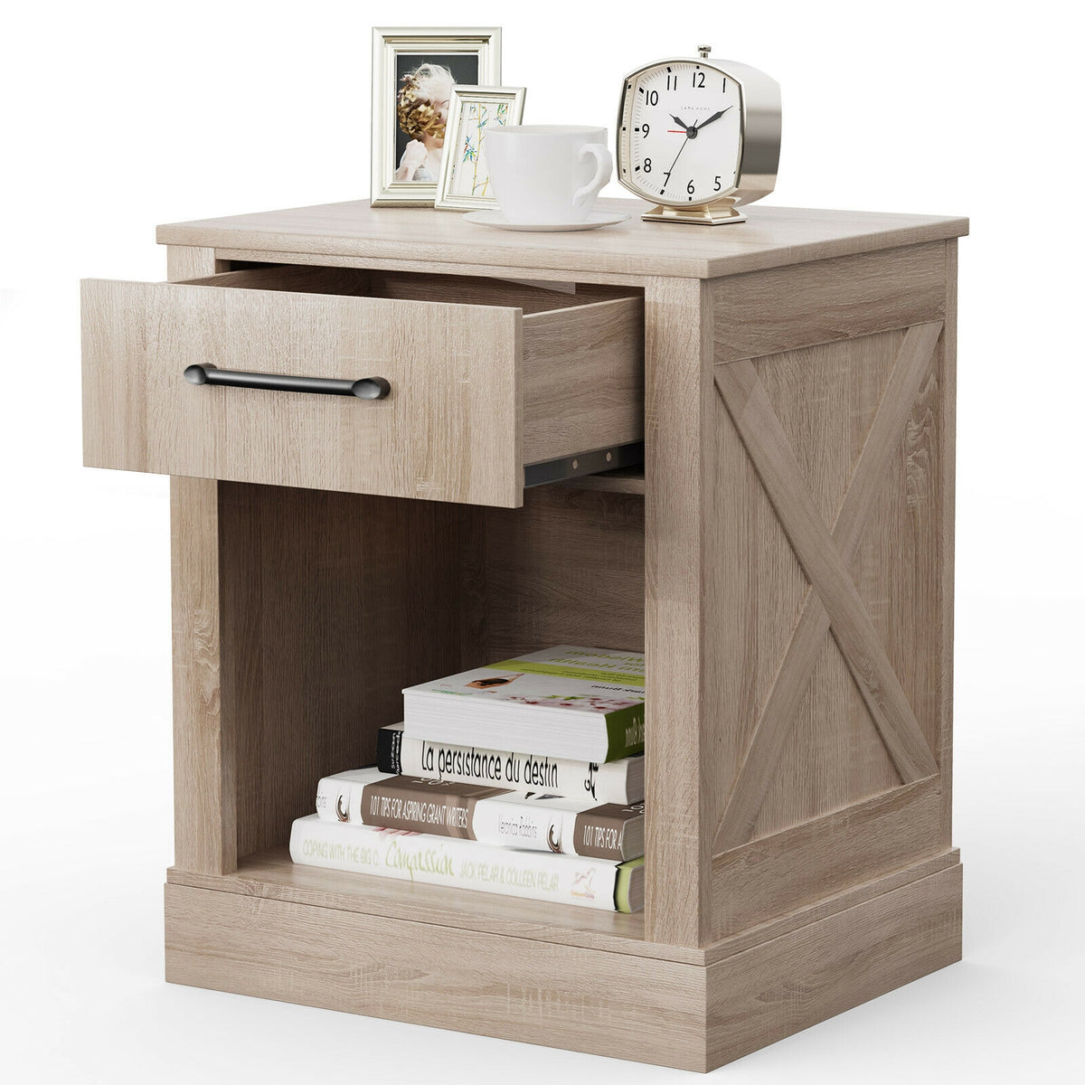 Compact Nightstand with Drawer and Shelf-Natural-Nightstands-DECOROLALA