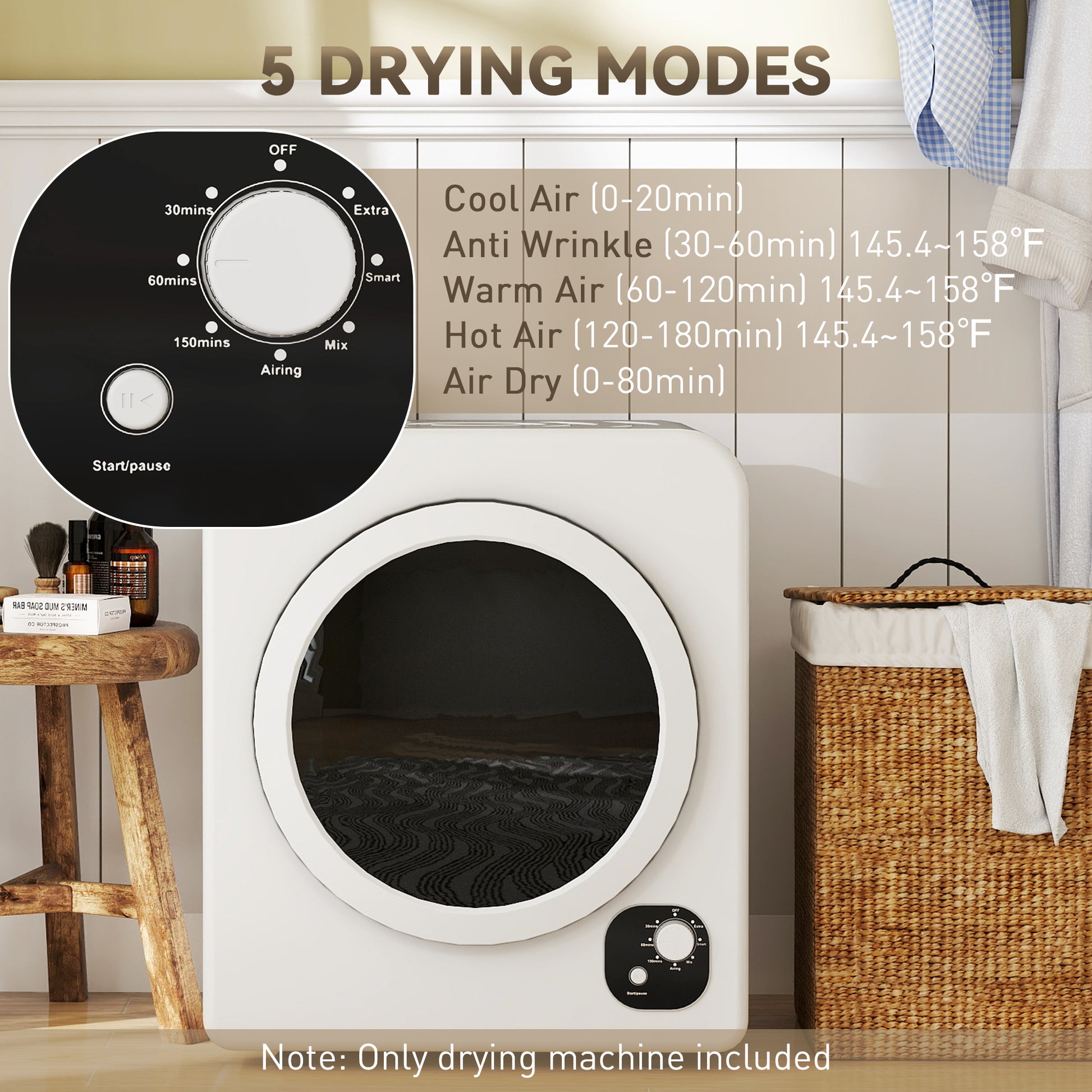 Compact Portable Laundry Dryer - 1300W 13lb White-DECOROLALA