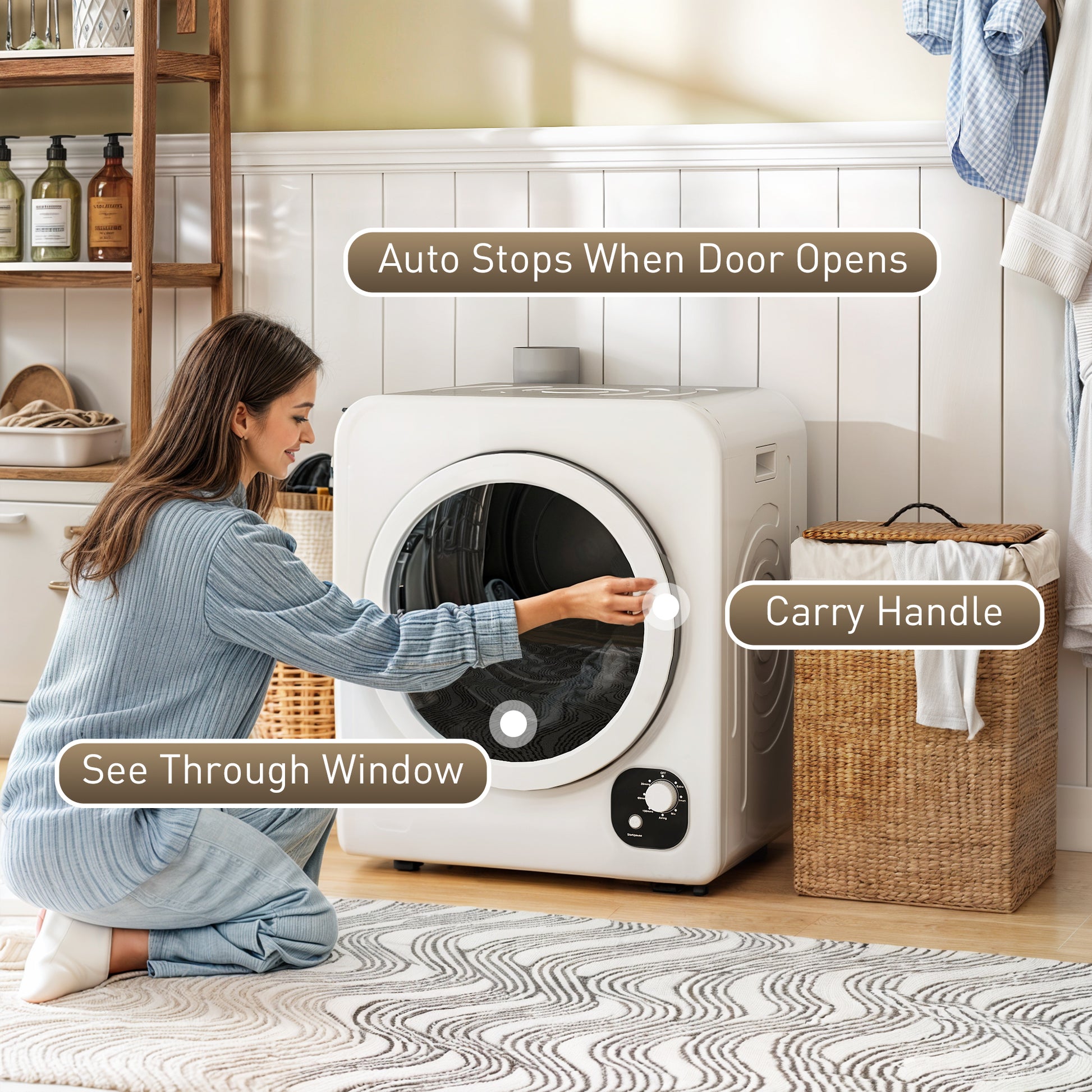 Compact Portable Laundry Dryer - 1300W 13lb White-DECOROLALA