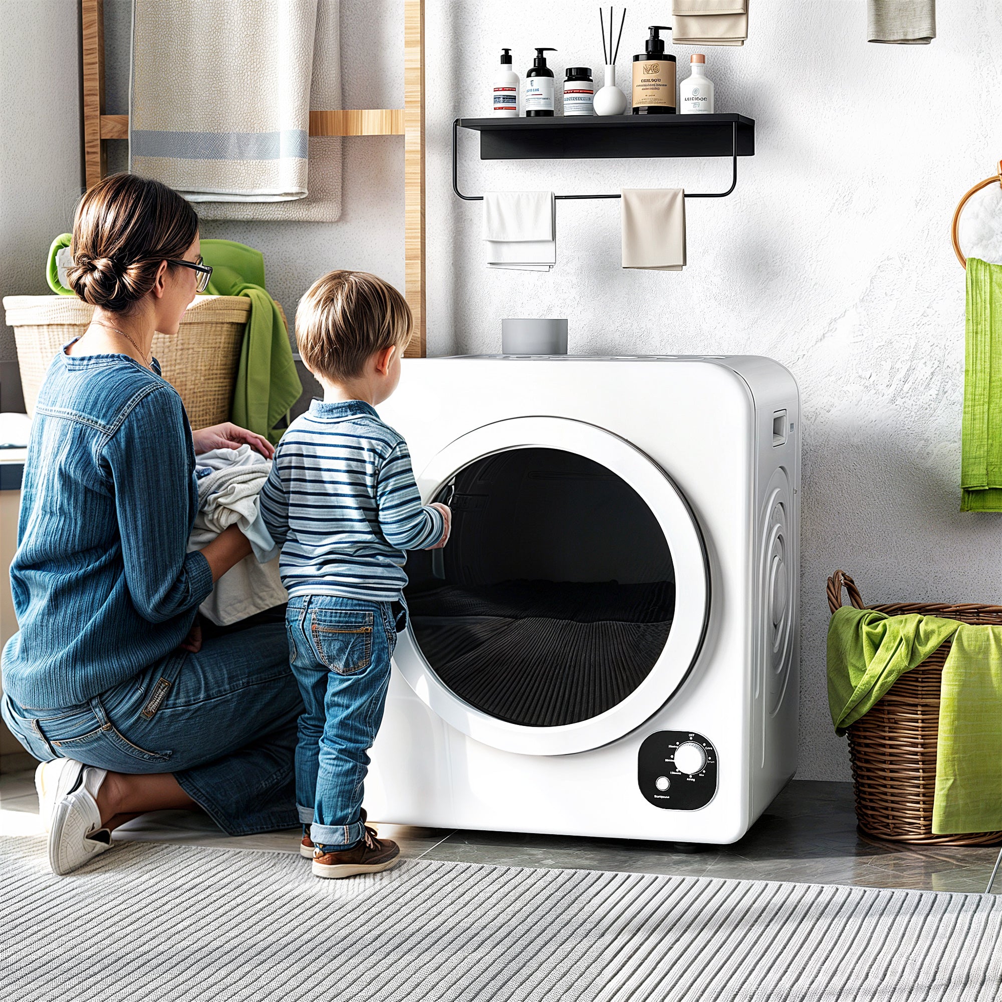 Compact Portable Laundry Dryer - 1300W 13lb White-DECOROLALA