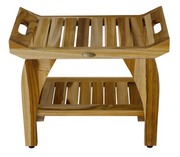 Compact Rectangular Teak Shower Bench With Handles In Natural Finish-Shower Benches-DECOROLALA
