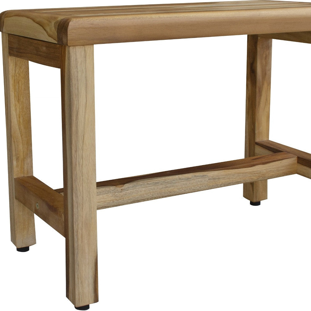 Compact Rectangular Teak Shower Outdoor Bench With Shelf In Natural Finish-Shower Benches-DECOROLALA